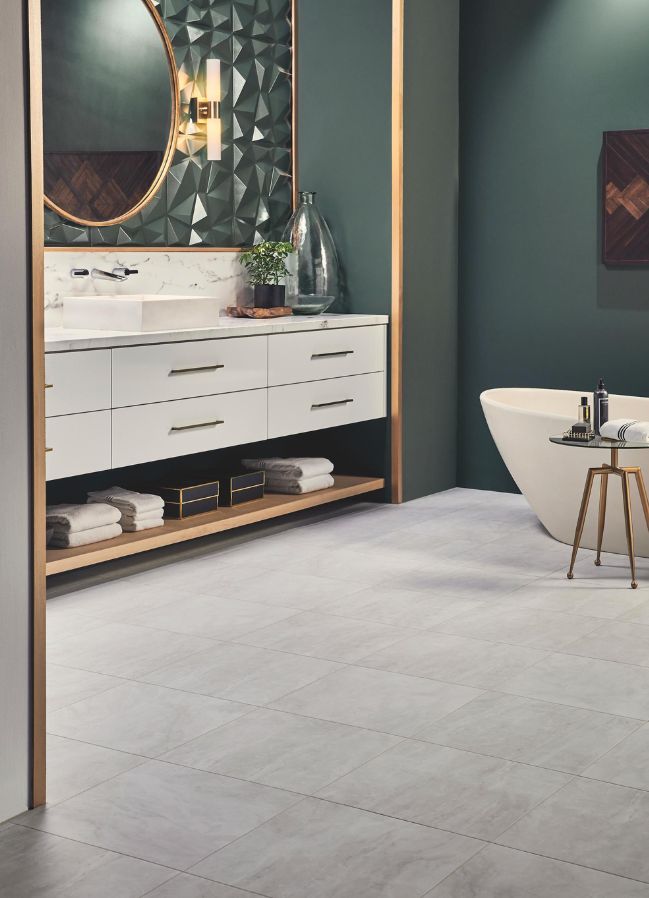 luxury vinyl tile flooring in an elegant bathroom